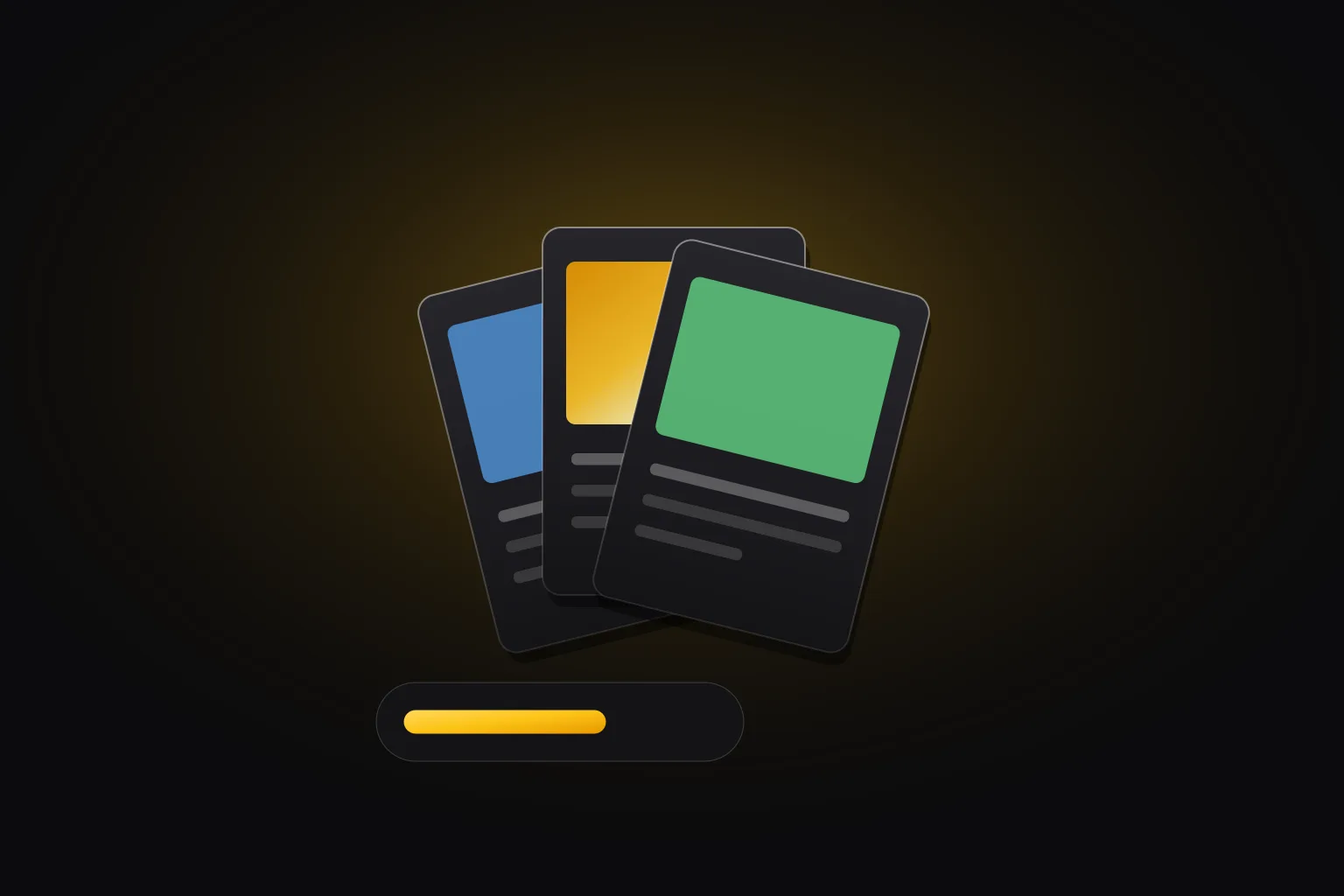 Three trading cards fanned on a dark surface next to a price range, drawn in Zukan yellow