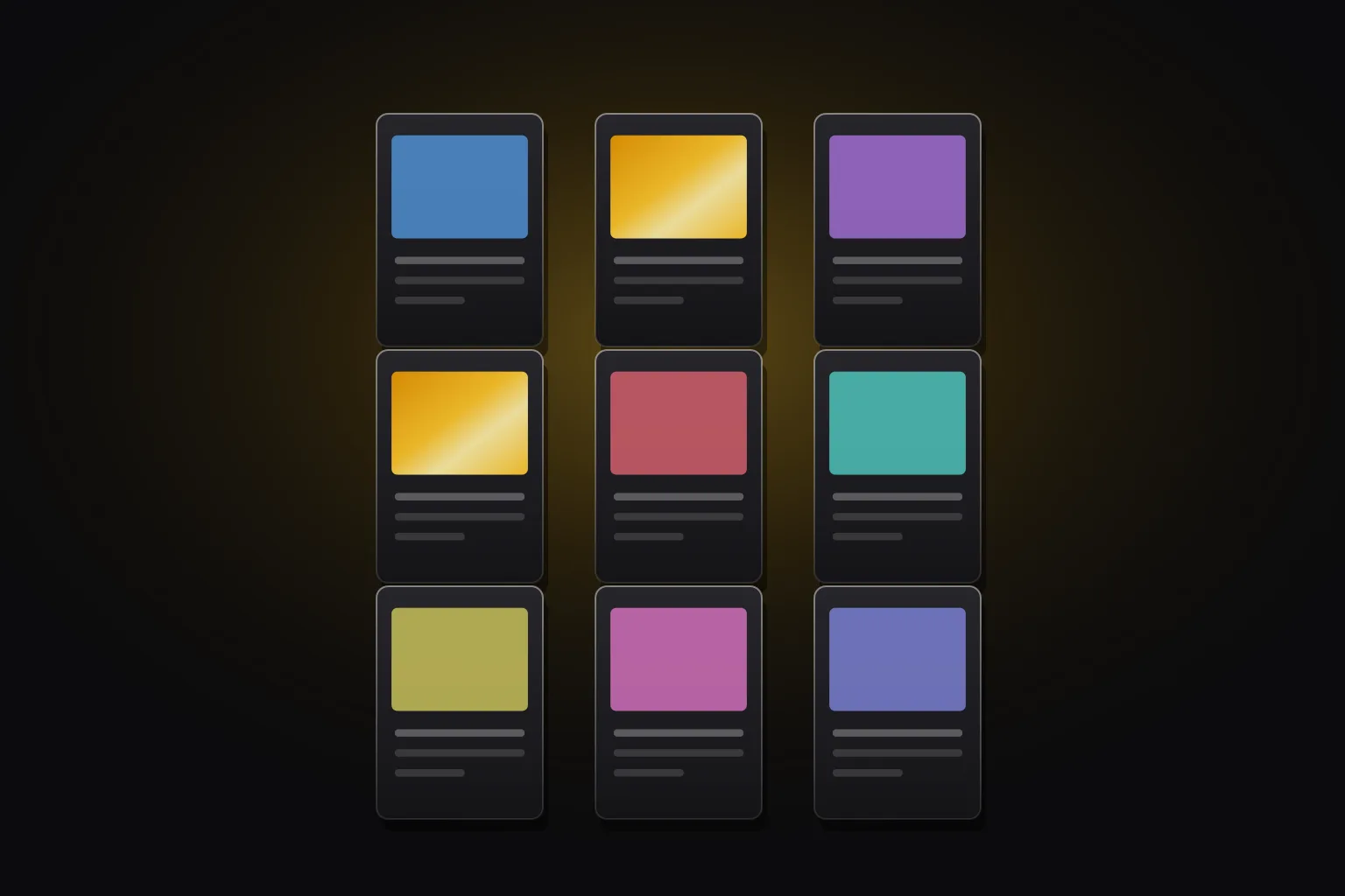A grid of nine trading cards laid out in rows like a binder page, drawn in Zukan yellow on a dark ground